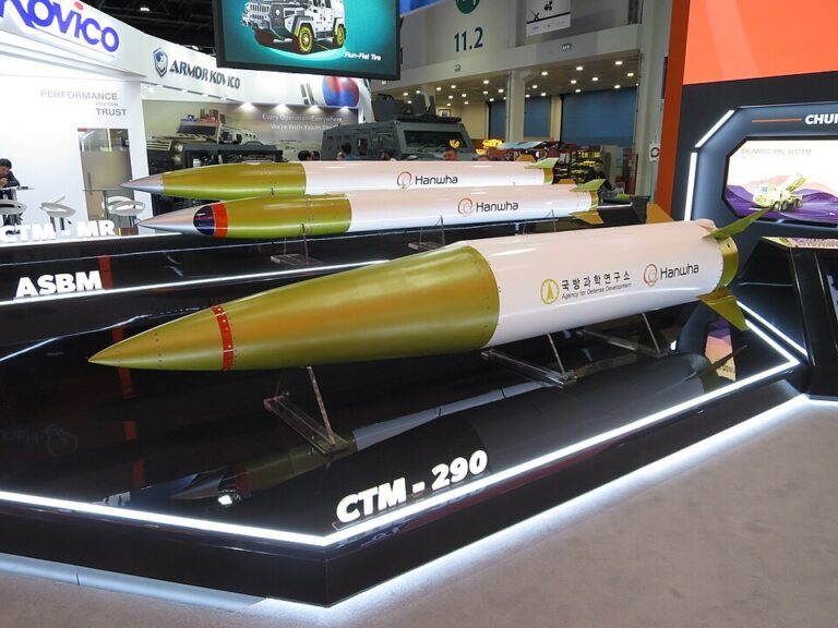 2025 IDEX 전시회에 전시된 한화 CTM-290 미사일