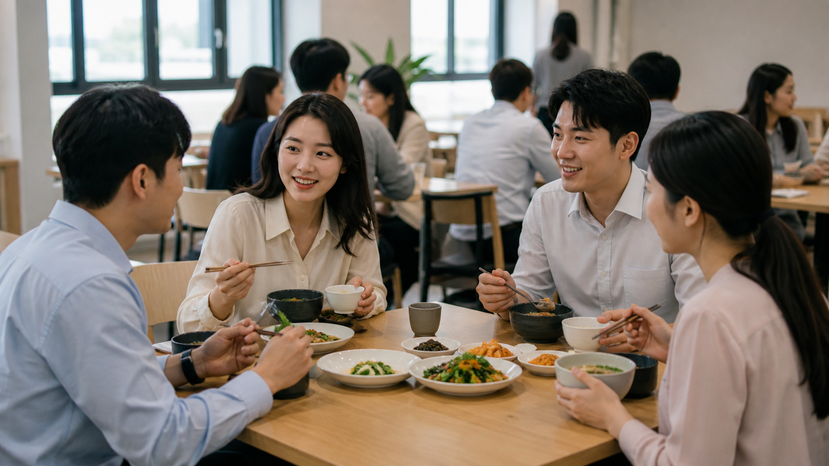 2026 직장인 든든한 점심밥 신청 총정리 3 중소기업 직장인이 동료와 평일 점심 식사를 하는 모습