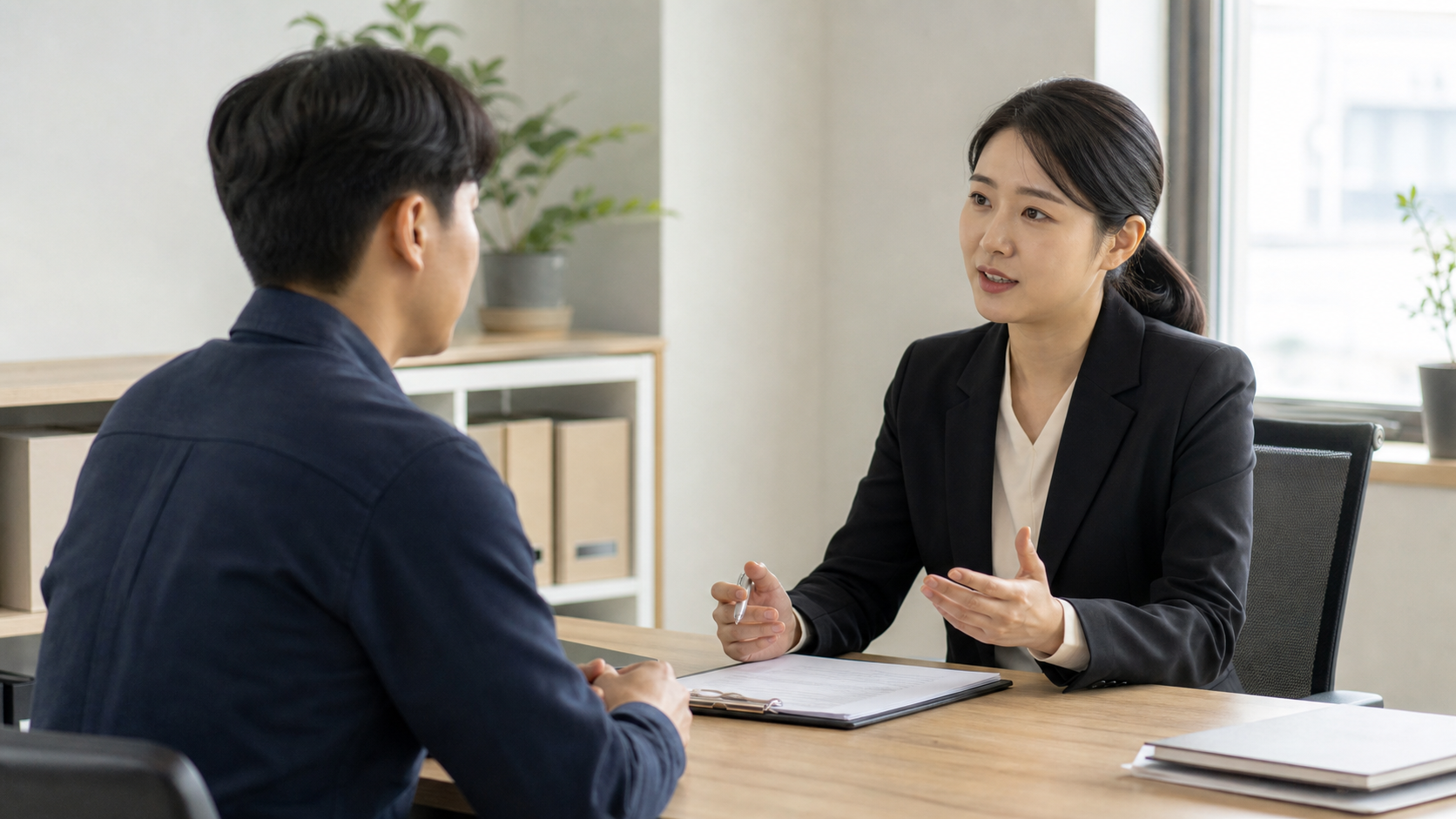 환경보건 상담실에서 석면피해 구제 지원을 상담받는 성인의 모습