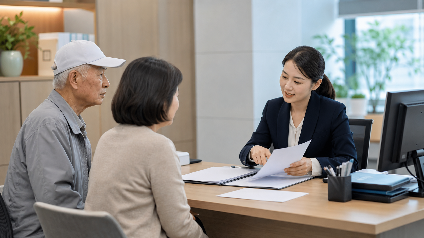 보훈관서 상담 창구에서 공로수당 신청 절차와 서류를 안내받는 모습