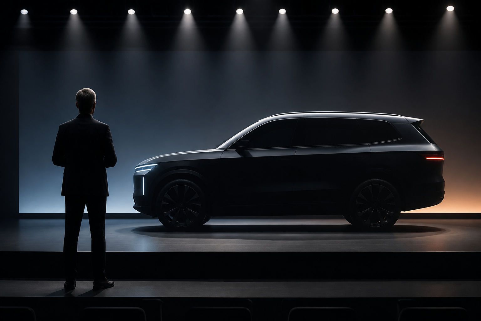 무대 위 대형 전기 SUV 공개 콘셉트
