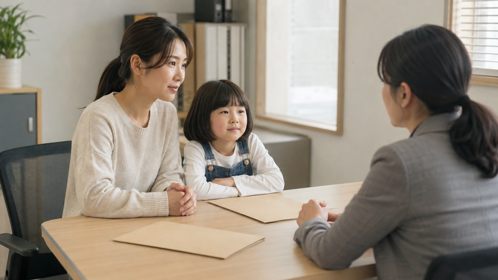 아이와 함께 주거지원 상담을 받는 한부모 가정