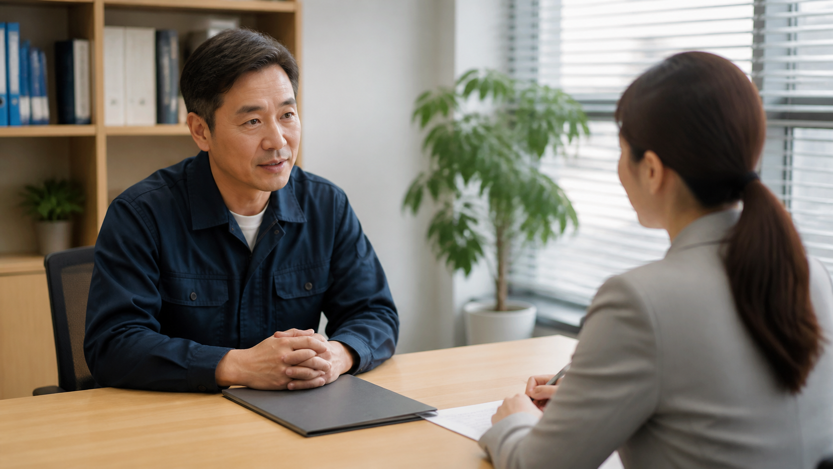 산재보험 관련 절차를 상담하는 근로자