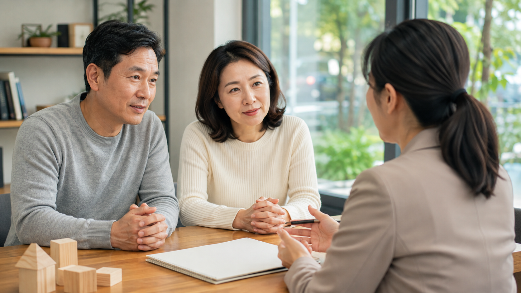 노후생활에 관해 상담받는 중장년 부부