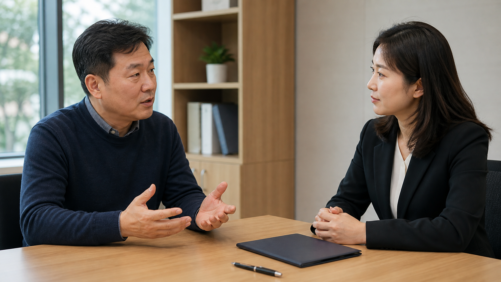 국민연금 보험료 지원에 대해 상담하는 주민