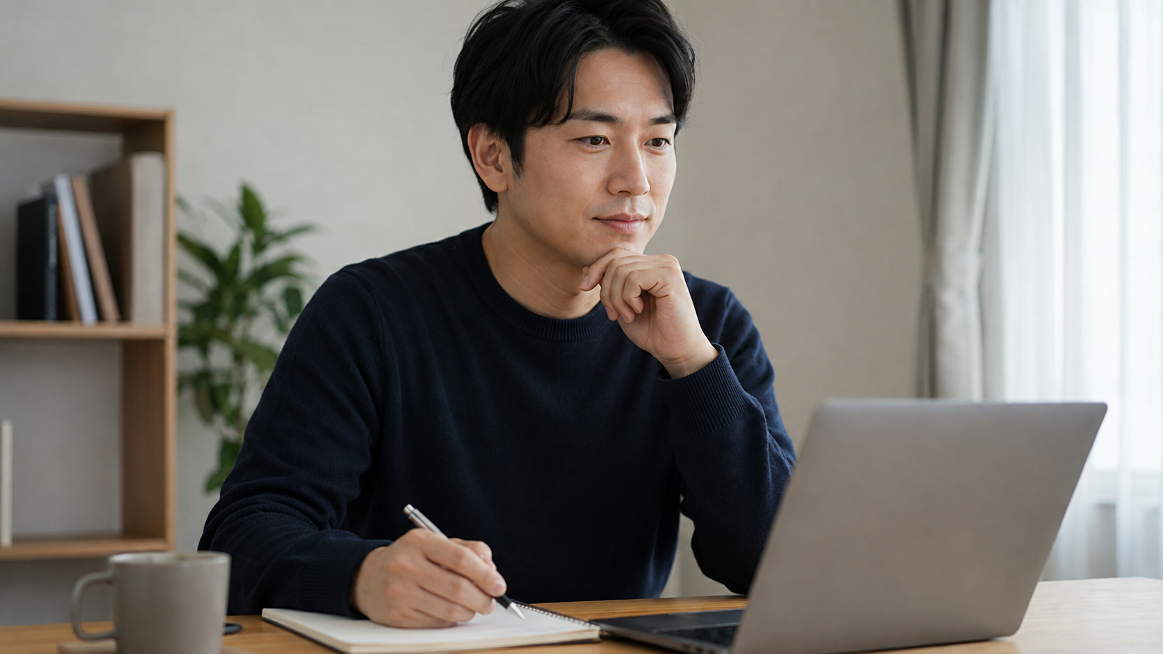 집에서 면접과 구직활동을 준비하는 모습