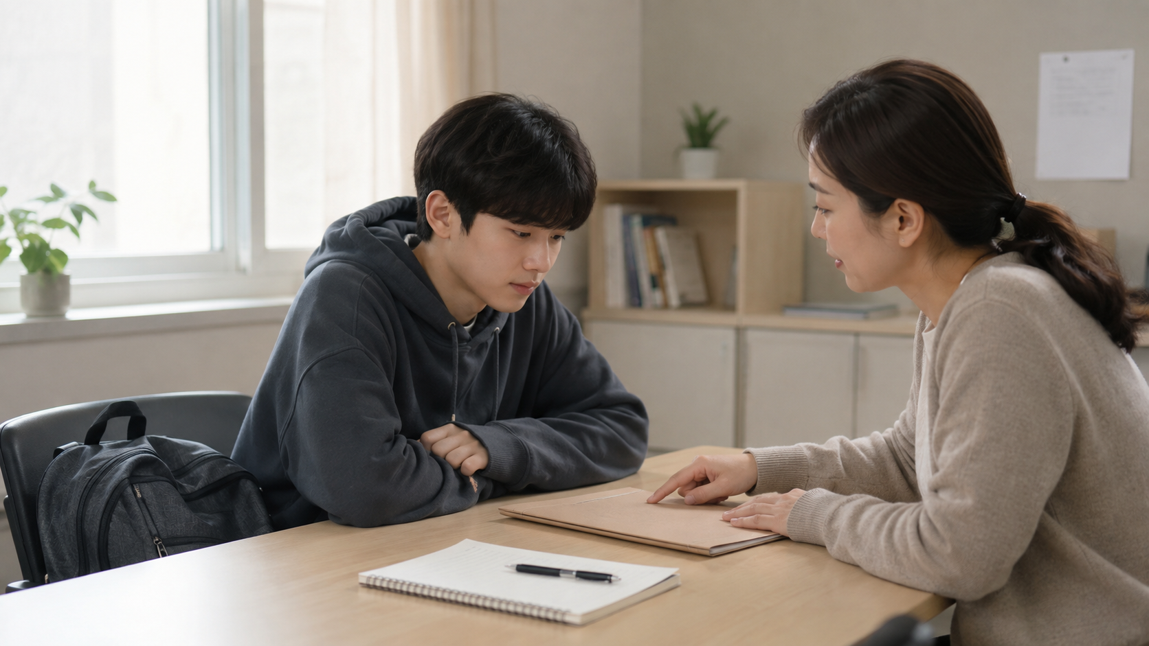 청년과 상담사가 학업과 자립생활 계획을 함께 의논하는 모습