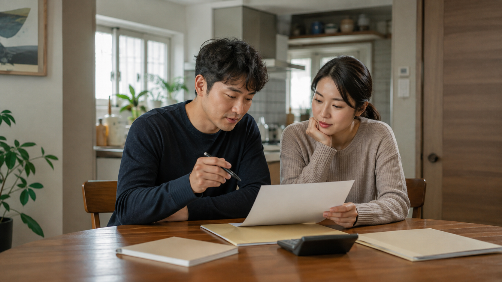 가정의 상환 계획을 함께 살펴보는 부부
