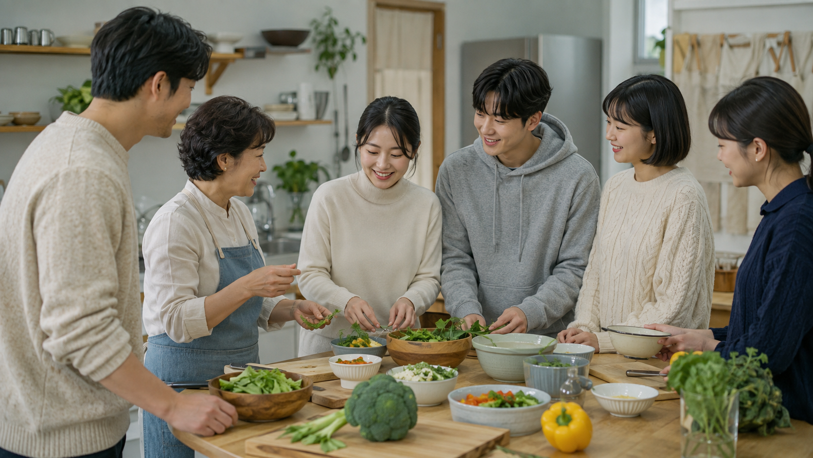 함께 식사를 준비하며 교류하는 지역 주민들