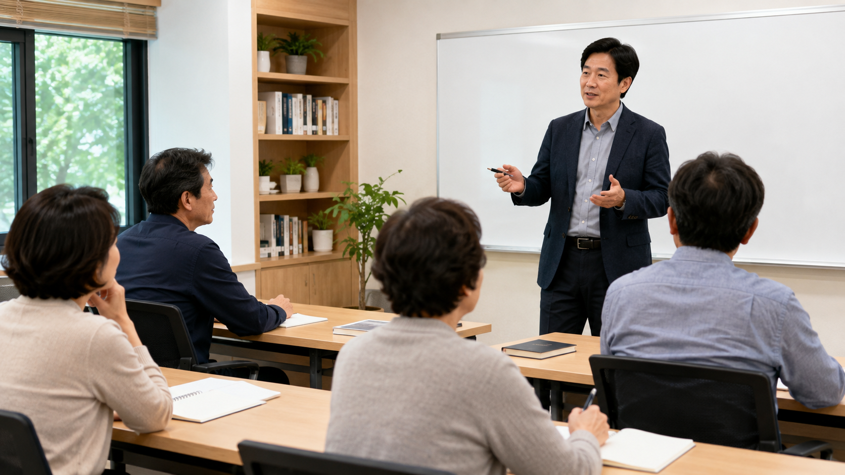 자산 형성 교육에 참여해 설명을 듣는 성인들
