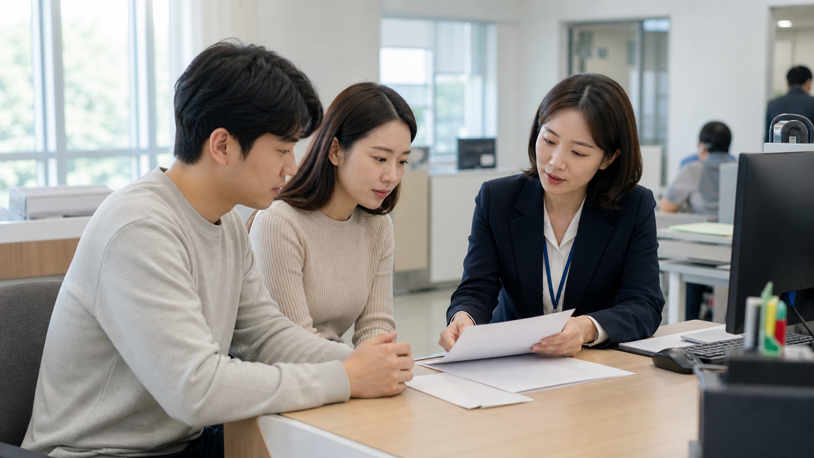 전세임대 신청자가 공공 상담창구에서 제출서류를 확인하는 모습