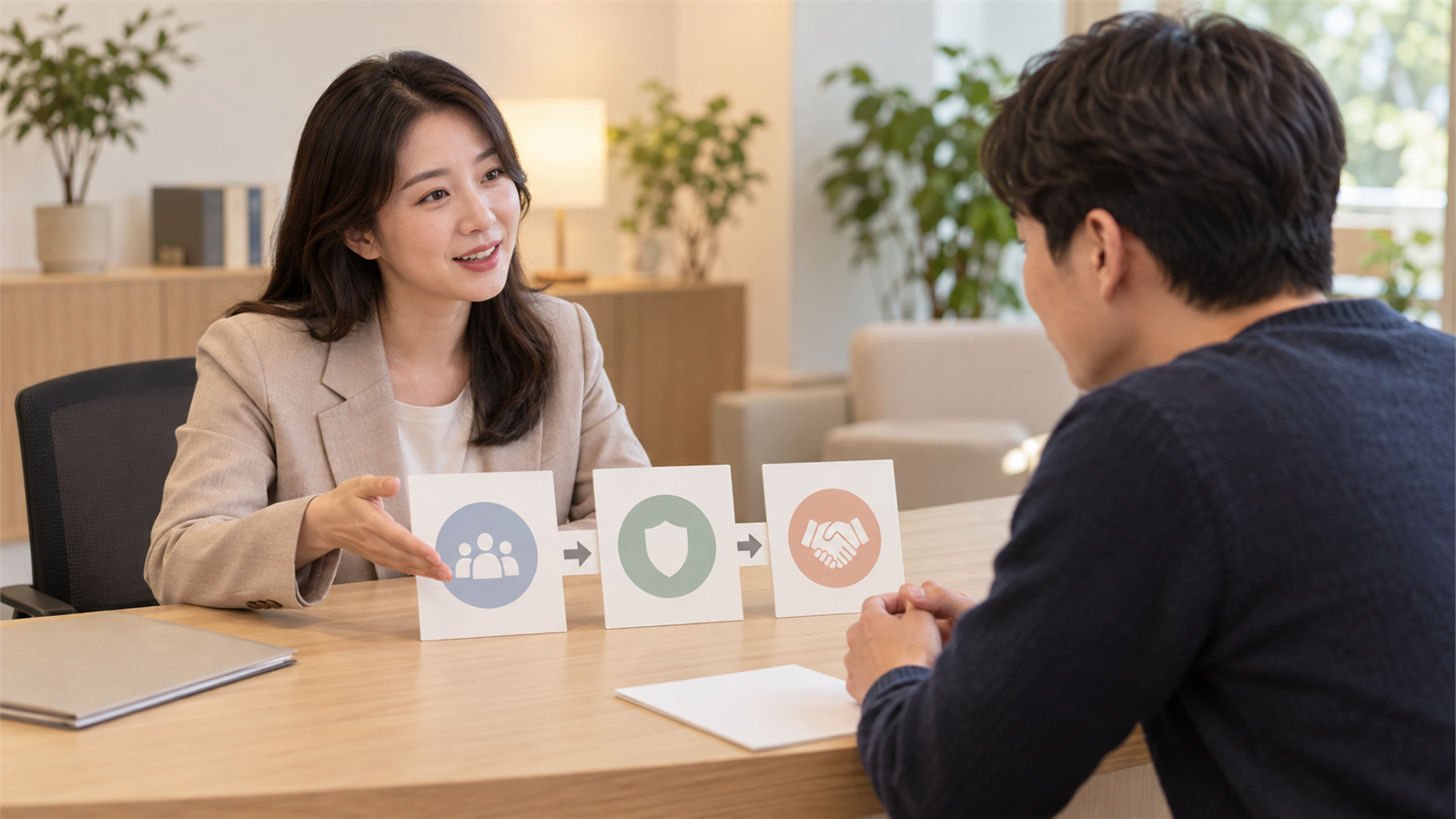 개인정보 피해 분쟁조정 절차를 상담하며 서류를 검토하는 장면